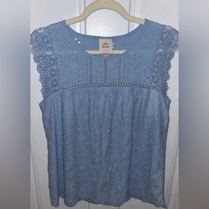 Knox Rose BOHO Sky Blue Lace Sleeveless Top~Small